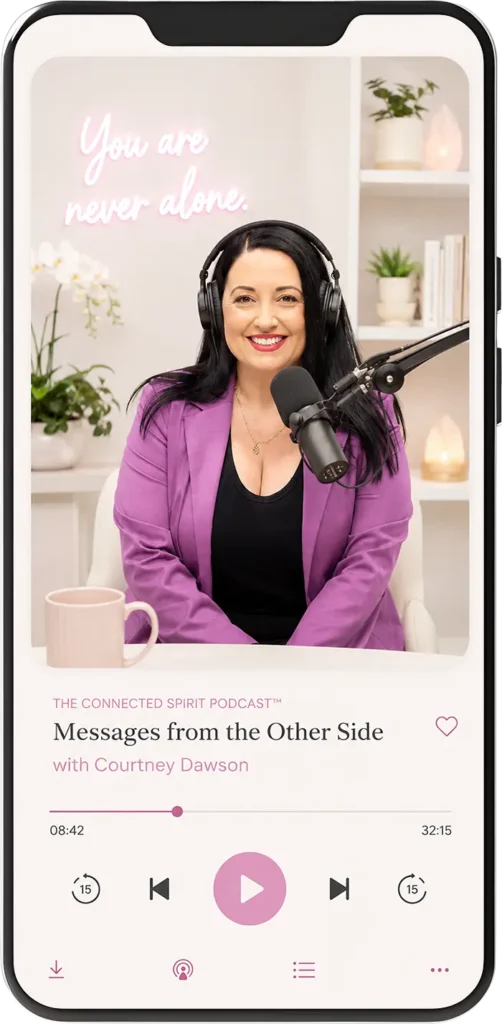 Courtney Dawson recording a podcast on mobile phone
